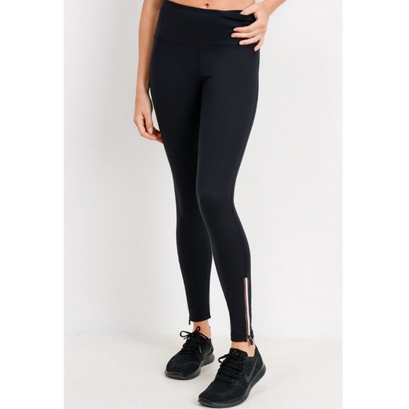 Mono B Womens Black Highwaist Full Length Leggings with Zippered Ankle L - Picture 2 of 8